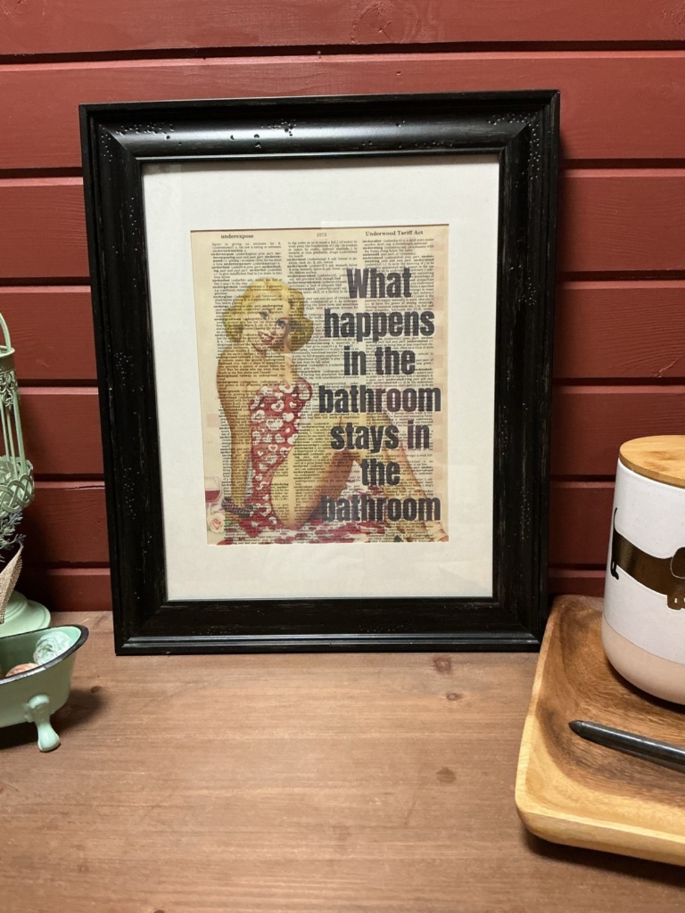 Pin up Girl Vintage Style Bathroom Art Print in Black Frame